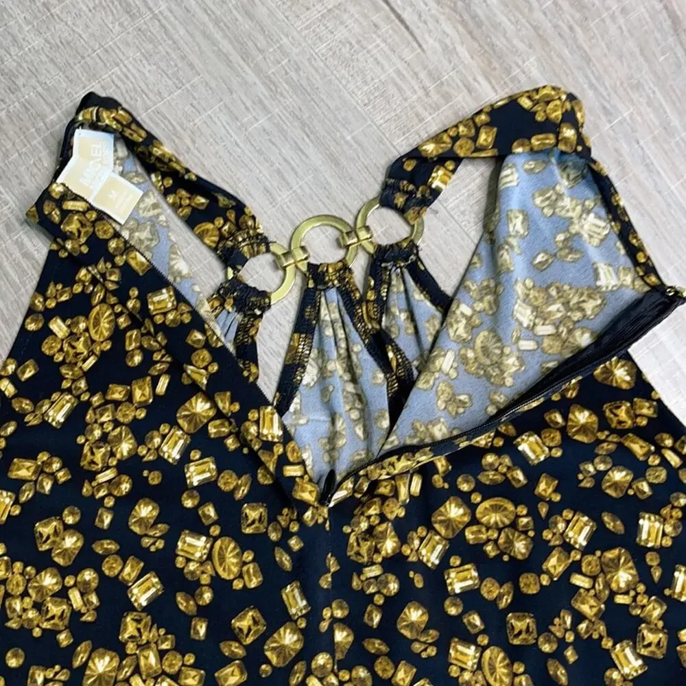 MICHAEL KORS Black Brown Jewel Print Halter Top